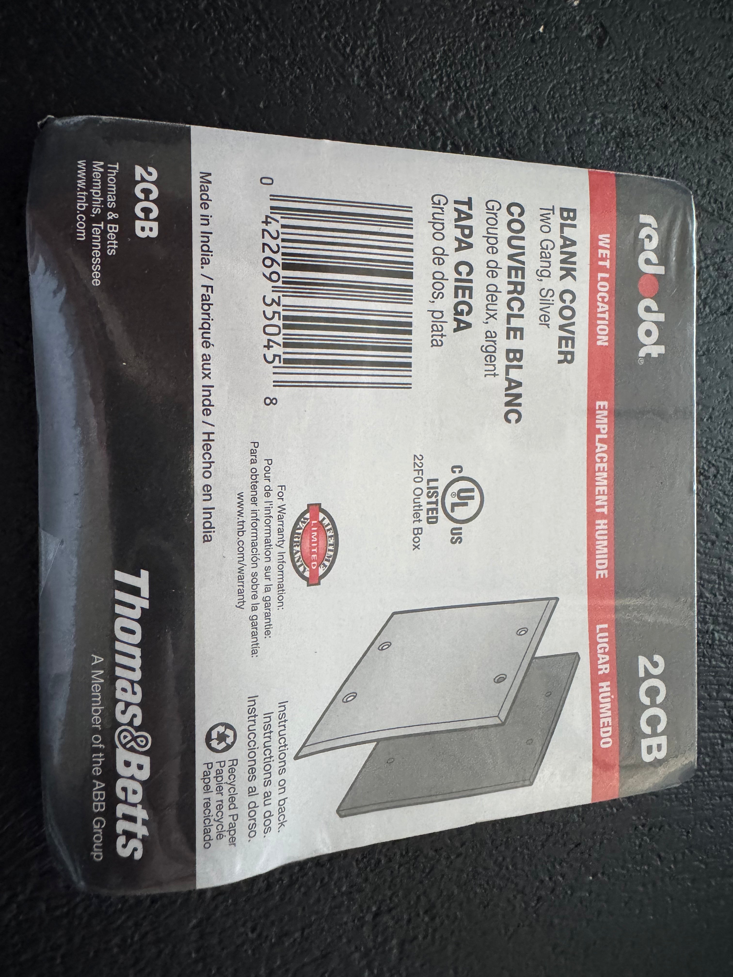 2 Pack Red Dot 2CCB Blank Cover 2-Gang Silver