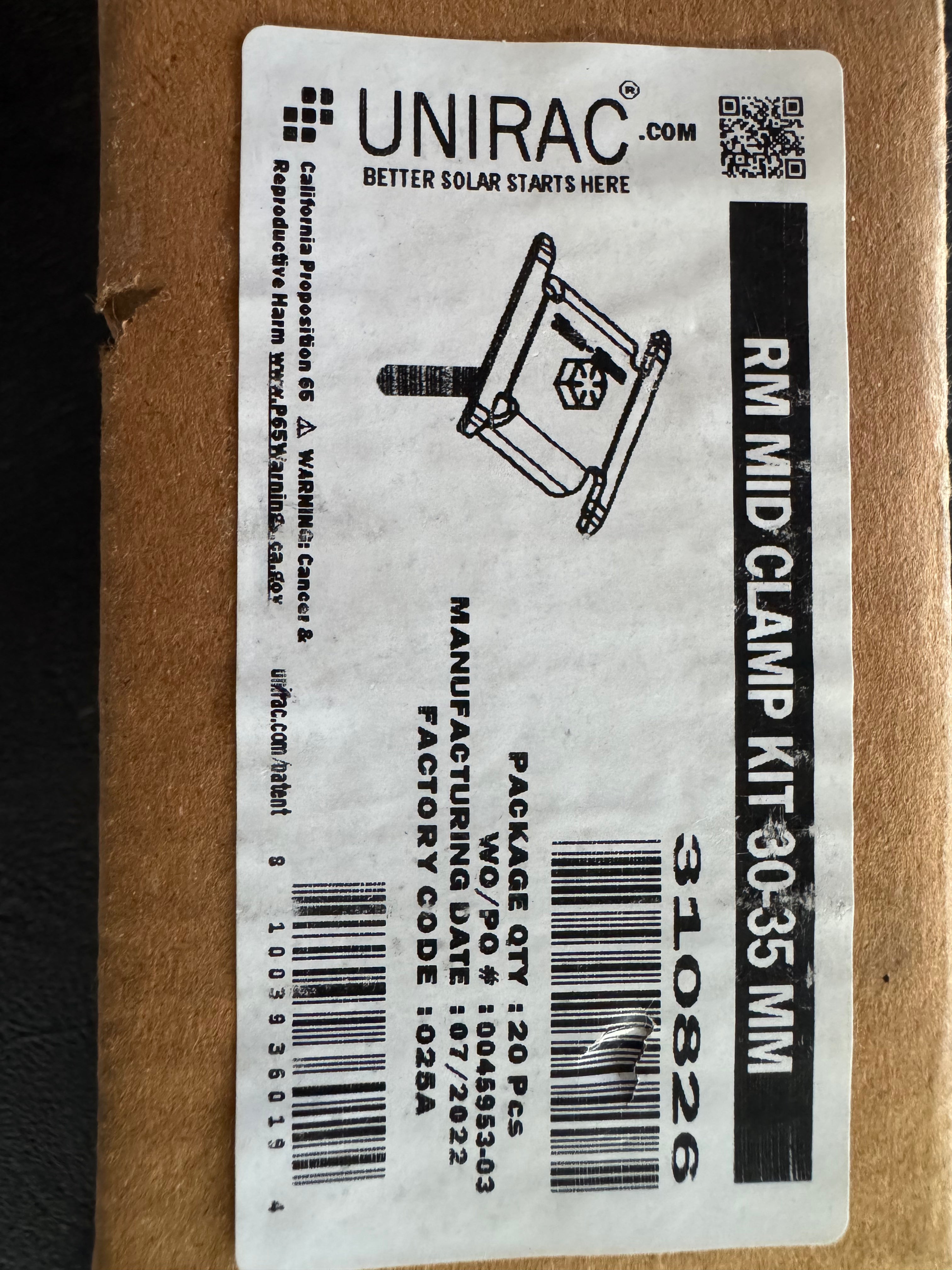 BOX OF 20 UNIRAC RM MID CLAMP 30-35MM